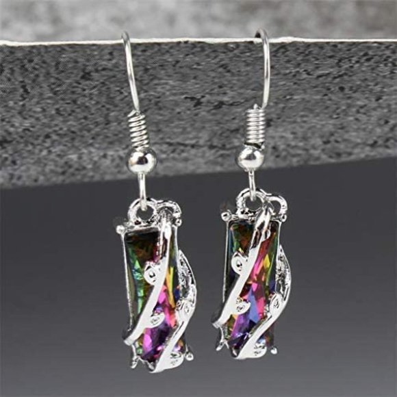 "Colorful Crystal Clear Delicate Silver Plated Colorful Dangle Earrings, VP1008 - Picture 1 of 5
